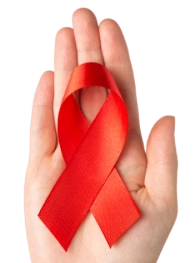 Mão segurando laço vermelho, símbolo da luta contra a AIDS
