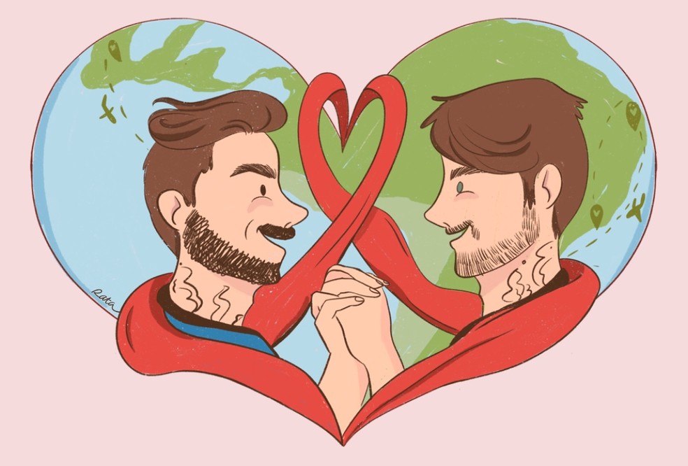 Rodrigo e Leandro começaram a namorar uma semana depois de se conhecerem. — Foto: Editoria de Arte/Renata Amoedo