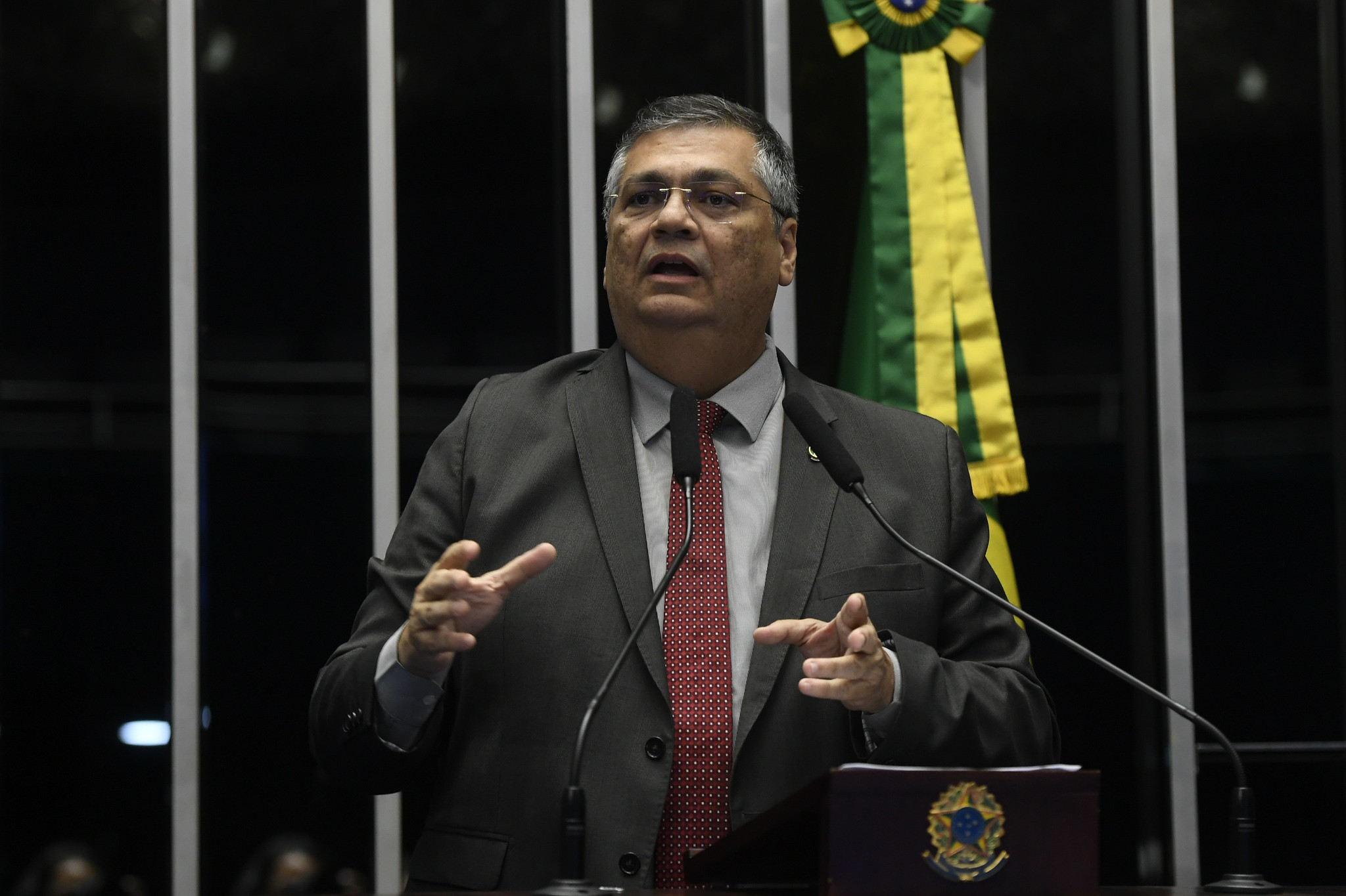 Flávio Dino discursa na tribuna do Senado: defesa do STF e apresentação de projetos antes da posse no Supremo, em 22 de fevereiro