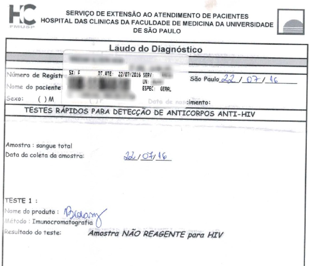 Teste para detecção de anticorpos anti-HIV — Foto: Arquivo pessoal