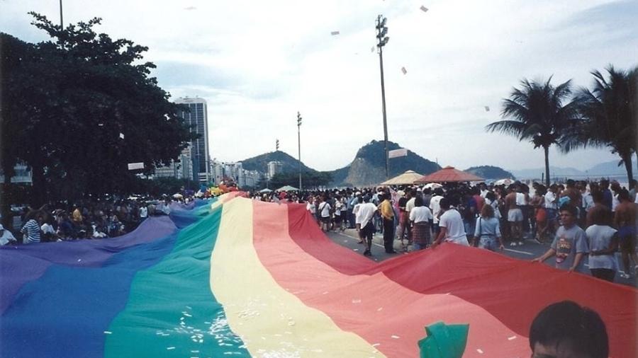 'Marcha pela Cidadania' no Rio, a primeira Parada Gay do Brasil, em 1995