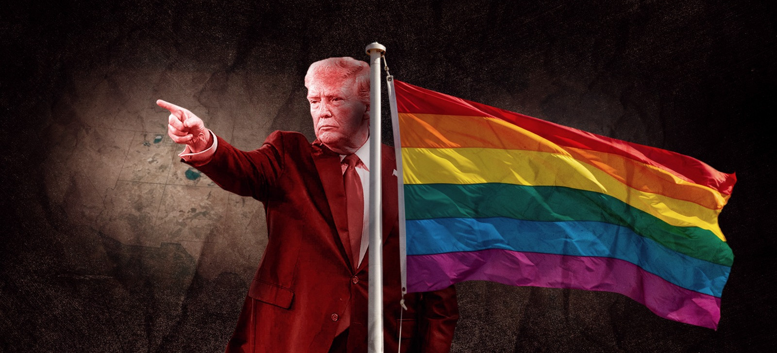 Donald Trump e bandeira da comunidade LGBTQIAPN+ (Composição: Paulo Dutra/Cenarium)
