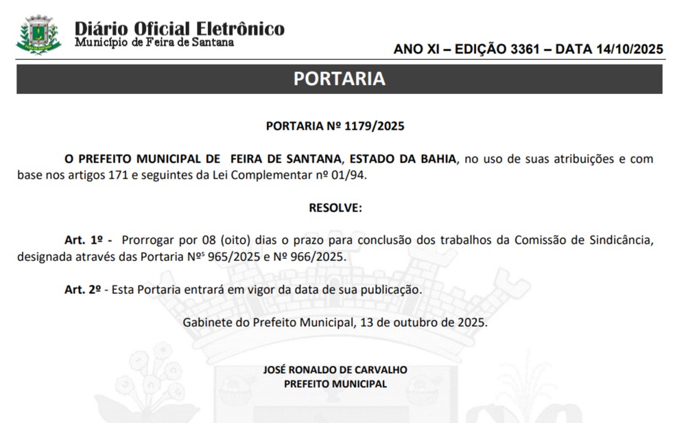 Prefeitura de Feira de Santana prorrogou prazo para sindicância que apura lista com nomes de mais de 600 pessoas que vivem com HIV — Foto: Redes Sociais